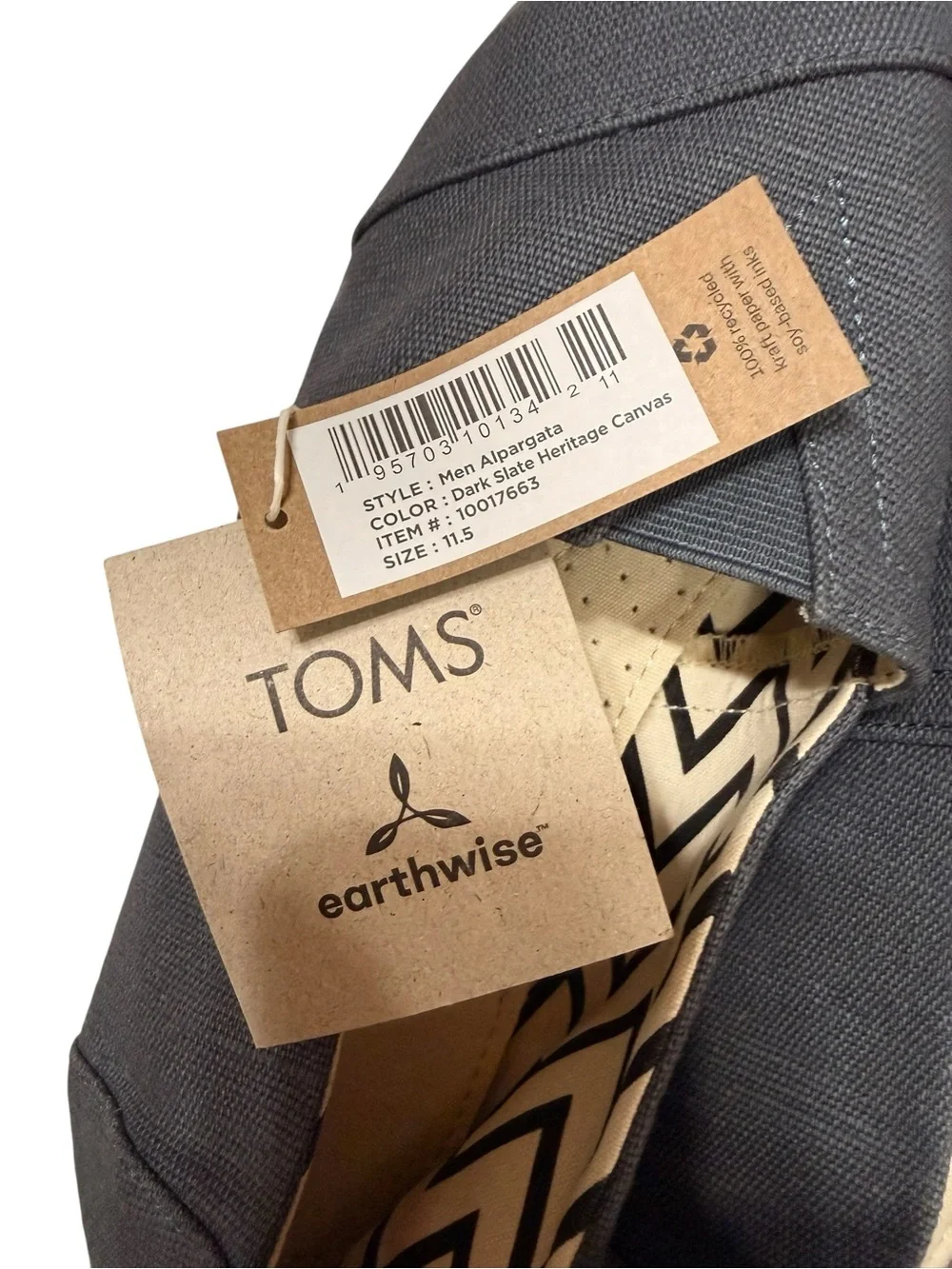 TOMS Men’s Alpargata Blue Canvas Slip-On Flats size 11.5